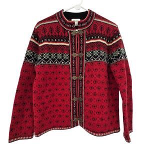 CAMBRIDGE DRY GOOD SZ SMALL 100% WOOL FAIR ISLE FRONT CLIP LONG SLEEVE SWEATER